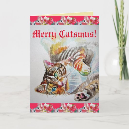 Funny Cat Merry Catsmas met kerstkaart Kaart (Voorkant)