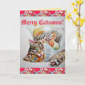 Funny Cat Merry Catsmas met kerstkaart Kaart (Gele Bloem)