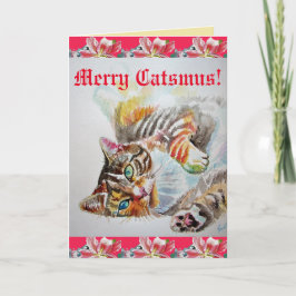 Funny Cat Merry Catsmas met kerstkaart Kaart