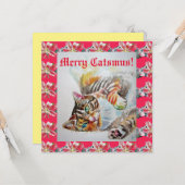 Funny Cat Merry Catsmas met kerstkaart Kaart (Voorkant / Achterkant in situ)