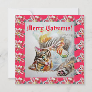 Funny Cat Merry Catsmas met kerstkaart Kaart