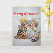 Funny Cat Merry Catsmas met kerstkaart Kaart (Gele Bloem)