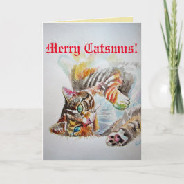 Funny Cat Merry Catsmas met kerstkaart Kaart