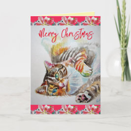 Funny Cat Merry-kerstkaart Kaart