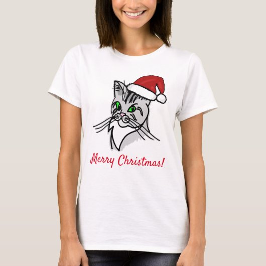 Funny Cat Merry Kerstmis aanpasbaar T-shirt (Voorkant)