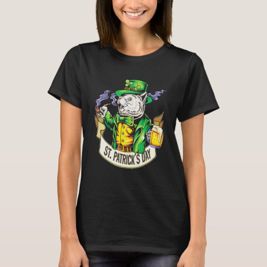 Funny Cat met beer Happy St Patrick's Day T-shirt (Voorkant)