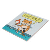 Funny Cat met Bird en Hackzaag Tegeltje (Zijkant)