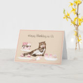 Funny Cat met Cake en Pastries Kaart (Gele Bloem)