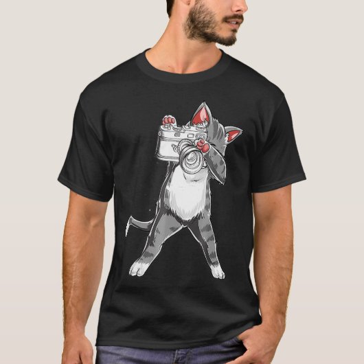 Funny Cat met camera-fotografie T-shirt (Voorkant)