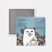 Funny Cat met Coffee Cup en Words Magnet (Voorkant / Achterkant)