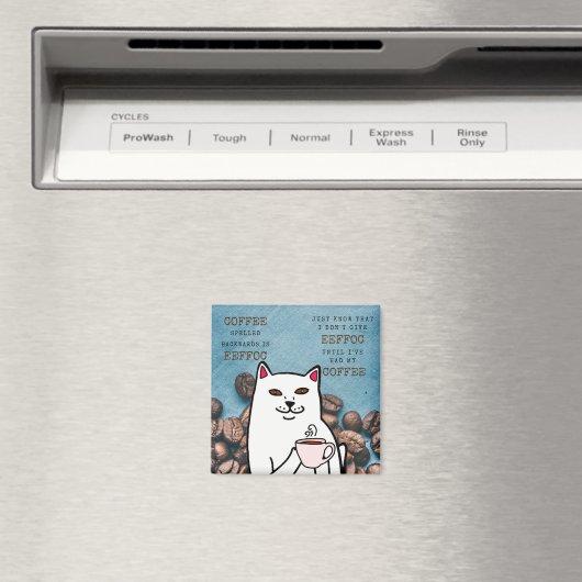 Funny Cat met Coffee Cup en Words Magnet (Insitu (Vaatwasser))