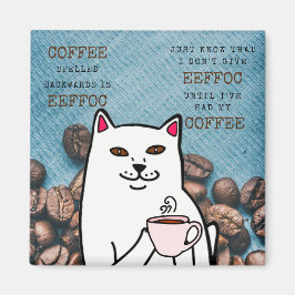 Funny Cat met Coffee Cup en Words Magnet
