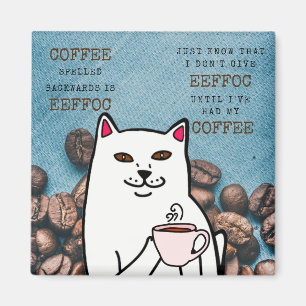 Funny Cat met Coffee Cup en Words Magnet