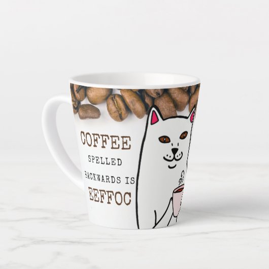Funny Cat met Coffee Cup en Words Mok (Linkerhoek)