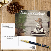 Funny Cat met Cowboy Pet Riding Vacuum Cleaner Briefkaart