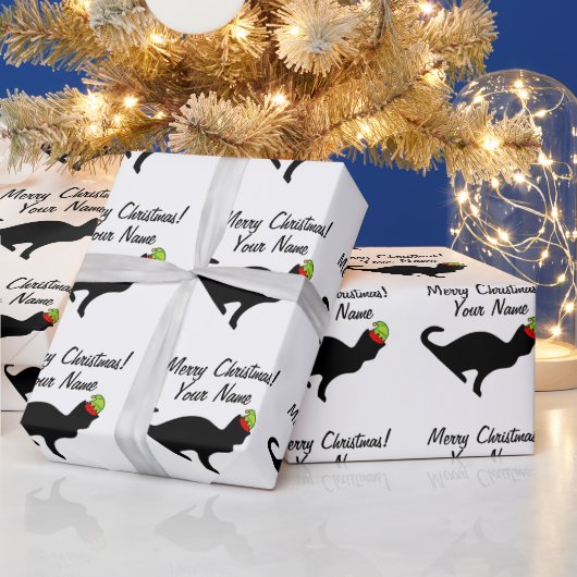 Funny cat met elf petten kerstpapier cadeaupapier (Feestdagen)