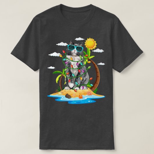 Funny Cat met kerstzonnige zomervibes kerst T-shirt (Design voorkant)