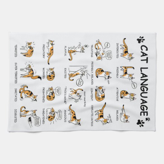 Funny Cat met lichaamstaal, mooie emoties Theedoek (Horizontaal)