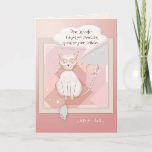 Funny Cat met Mouse Birthday Kaart (Voorkant)