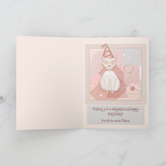 Funny Cat met Mouse Birthday Kaart (Binnen)