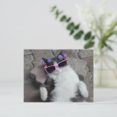 Funny cat met roze bril briefkaart (Staand voorkant)