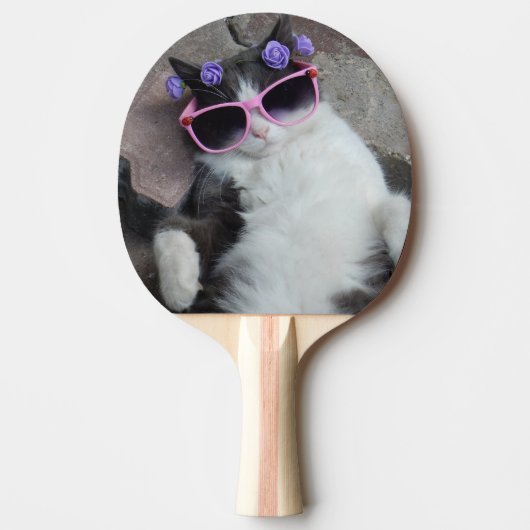 Funny cat met roze bril tafeltennisbatje (Voorkant)