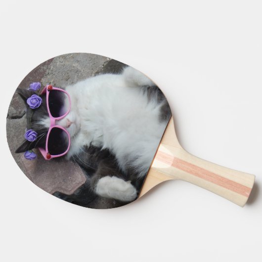 Funny cat met roze bril tafeltennisbatje (Zijkant)