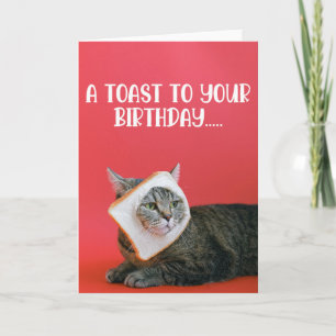 Funny Cat met Toast Birthday Wenskaart  Kaart
