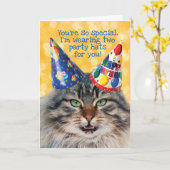 Funny Cat met twee Petten van de partij 'Birthday  Kaart (Gele Bloem)