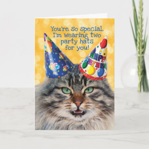 Funny Cat met twee Petten van de partij 'Birthday  Kaart