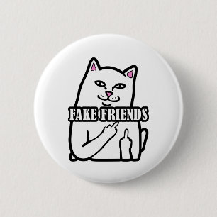 Funny Cat Middle Finger Fake Friends Ronde Button 5,7 Cm