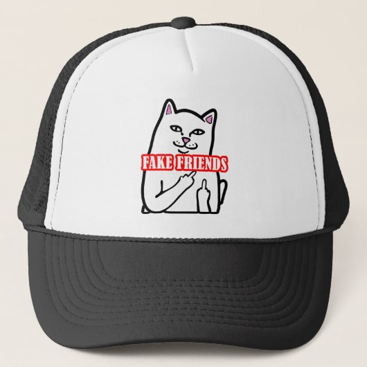Funny Cat Middle Finger Fake Friends Trucker Pet (Voorkant)