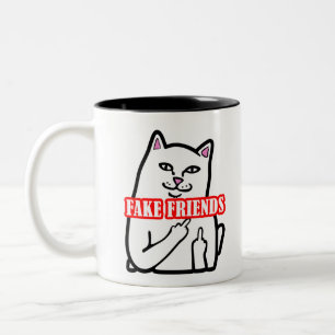 Funny Cat Middle Finger Fake Friends Tweekleurige Koffiemok