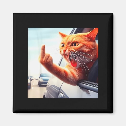 Funny Cat Middle Finger Hilarious Cat In The Car C Magneet (Voorkant)