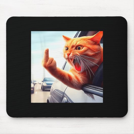 Funny Cat Middle Finger Hilarious Cat In The Car C Muismat (Voorkant)