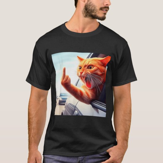 Funny Cat Middle Finger Hilarious Cat In The Car C T-shirt (Voorkant)