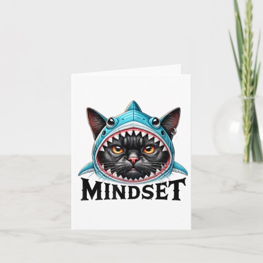 Funny Cat, Mindset Motivational Saying, Shark  Kaart (Voorkant)