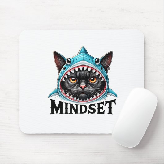 Funny Cat, Mindset Motivational Saying, Shark  Muismat (Met muis)