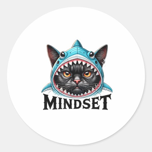 Funny Cat, Mindset Motivational Saying, Shark Ronde Sticker (Voorkant)