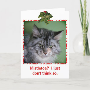 Funny Cat Mistletoe-kerstwenskaart Feestdagen Kaart