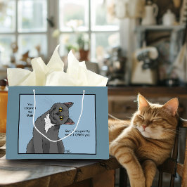 Funny Cat Moederdag Grijze Kat Blauw Groot Cadeauzakje