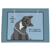 Funny Cat Moederdag Grijze Kat Blauw Groot Cadeauzakje (Voorkant)