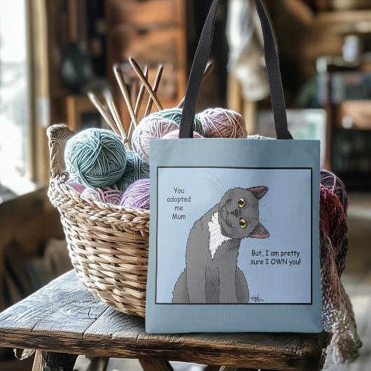 Funny Cat Moederdag Grijze Kat Blauw Tote Bag