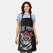 Funny Cat Mom with Glasses & Bandana Black Kitchen Schort (Gedragen)
