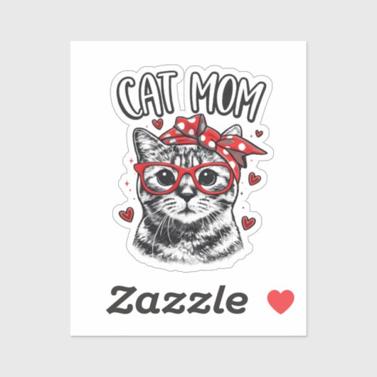 Funny Cat Mom with Glasses & Bandana Cute Cat Sticker (Vel)