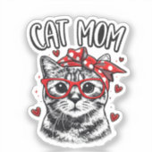 Funny Cat Mom with Glasses & Bandana Cute Cat Sticker (Voorkant)