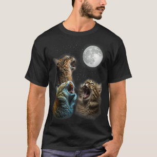 Funny Cat Moon Three Cats Meowy at Moon - Cats T-shirt