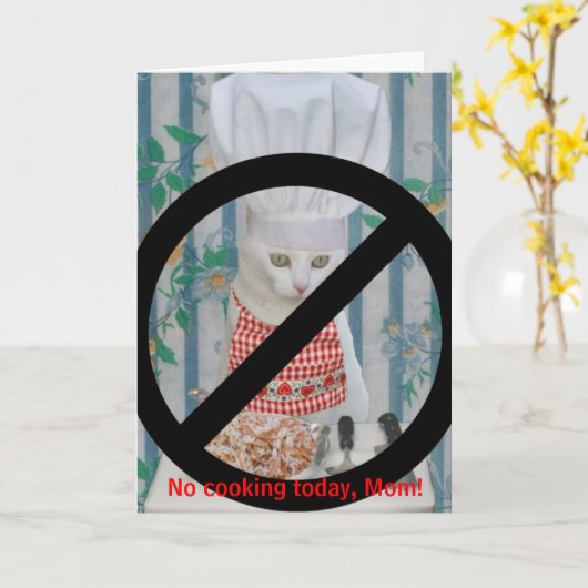 Funny Cat Mother's Day no Cooking Kaart (Gele Bloem)