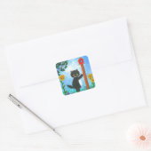 Funny Cat mouse bird Cartoon Creationarts Vierkante Sticker (Envelop)