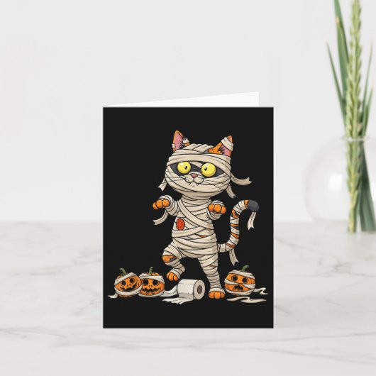 Funny Cat Mummy Pumpkin Halloween Kinder Mannen Vr Kaart (Voorkant)